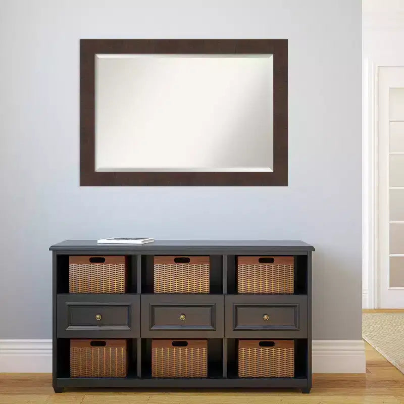 41" x 29" Wildwood Framed Beveled Wall Mirror, Brown Distressed Rustic Finish