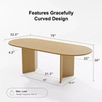 79" Farmhouse Large Oval Dining Table for 6-8 People with V-Shaped Legs, Yellow Wood Grain