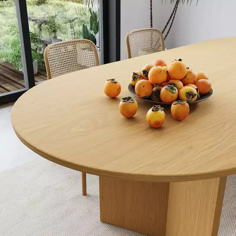 79" Farmhouse Large Oval Dining Table for 6-8 People with V-Shaped Legs, Yellow Wood Grain