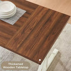 Traditional 6-Person Dining Table with Metal Legs, Grooved MDF Top, Brown & White, 70.87"