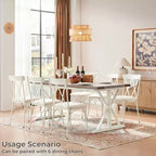 Traditional 6-Person Dining Table with Metal Legs, Grooved MDF Top, Brown & White, 70.87"