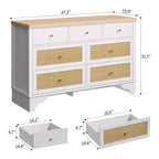 7-Drawer Buffet Cabinet with Rattan Accents, Black Wooden Sideboard for Living Room & Entryway