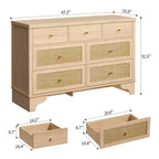 7-Drawer Buffet Cabinet with Rattan Accents, Black Wooden Sideboard for Living Room & Entryway