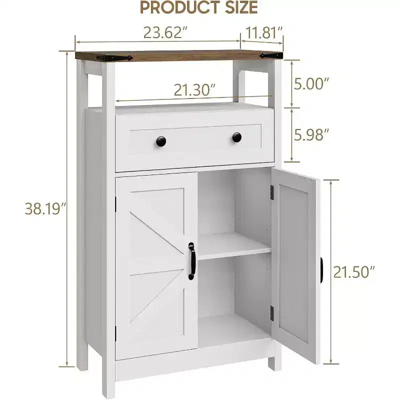 Bathroom Storage Cabinet with Barn Doors, Drawers & Open Shelf, Wood Composite Organizer