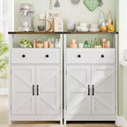 Bathroom Storage Cabinet with Barn Doors, Drawers & Open Shelf, Wood Composite Organizer