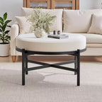 4.5" Round Chenille Storage Ottoman, 3-in-1 Coffee Table & Footrest with Metal Legs, 300 LBS