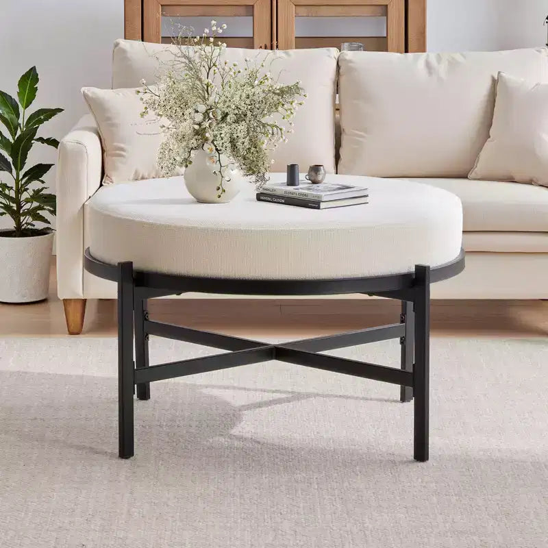 4.5" Round Chenille Storage Ottoman, 3-in-1 Coffee Table & Footrest with Metal Legs, 300 LBS
