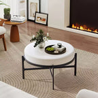 4.5" Round Chenille Storage Ottoman, 3-in-1 Coffee Table & Footrest with Metal Legs, 300 LBS