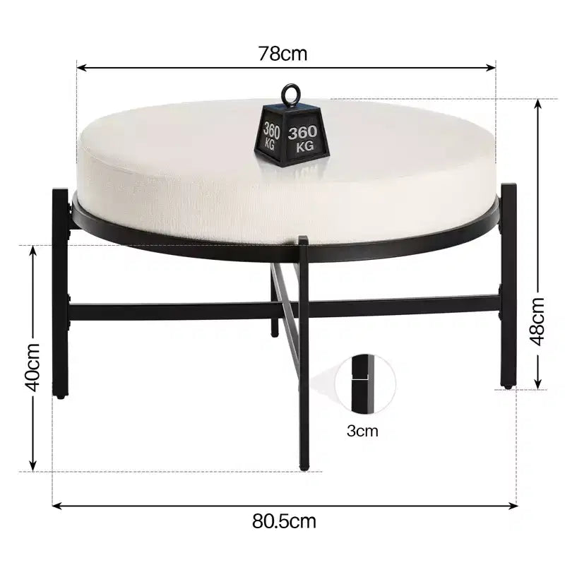 4.5" Round Chenille Storage Ottoman, 3-in-1 Coffee Table & Footrest with Metal Legs, 300 LBS