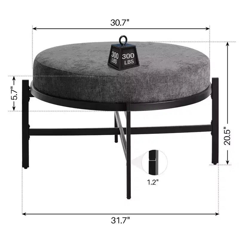 4.5" Round Chenille Storage Ottoman, 3-in-1 Coffee Table & Footrest with Metal Legs, 300 LBS
