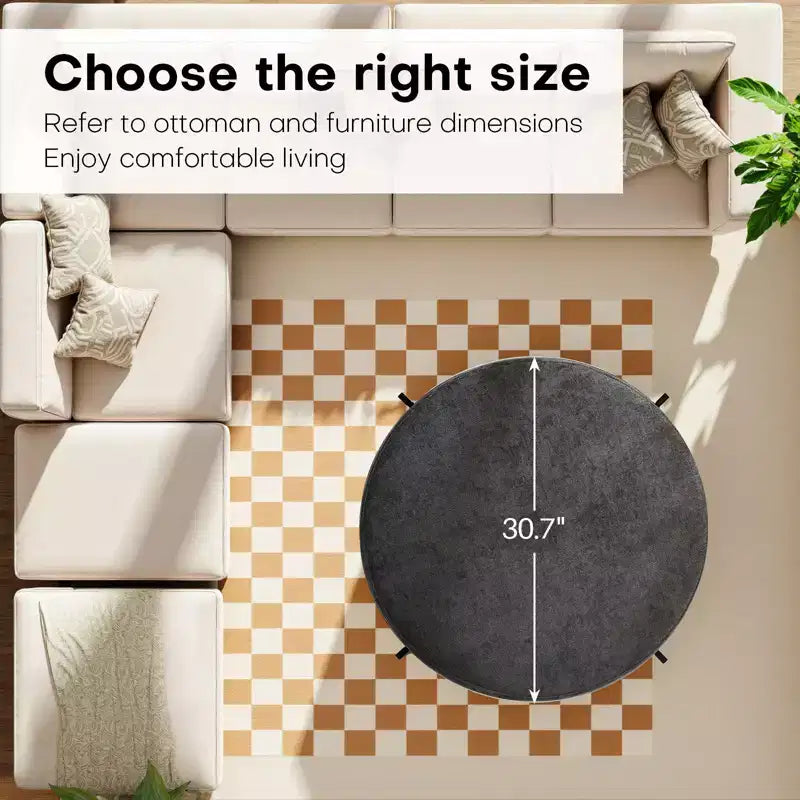 4.5" Round Chenille Storage Ottoman, 3-in-1 Coffee Table & Footrest with Metal Legs, 300 LBS