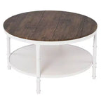 30.71" Double-Layer Round Industrial Coffee Table, Dark Walnut MDF Top & White Wrinkled Iron Frame