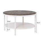 30.71" Double-Layer Round Industrial Coffee Table, Dark Walnut MDF Top & White Wrinkled Iron Frame