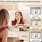 45.9" Vanity Desk with Large Mirror, Lights, 3 Lighting Modes, Power Outlet & 8 Drawers, White