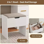 45.9" Vanity Desk with Large Mirror, Lights, 3 Lighting Modes, Power Outlet & 8 Drawers, White