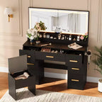 45.9" Vanity Desk with Large Mirror, Lights, 3 Lighting Modes, Power Outlet & 8 Drawers, White