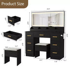 45.9" Vanity Desk with Large Mirror, Lights, 3 Lighting Modes, Power Outlet & 8 Drawers, White