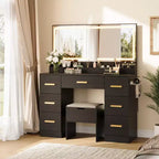 45.9" Vanity Desk with Large Mirror, Lights, 3 Lighting Modes, Power Outlet & 8 Drawers, White