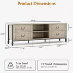 65" Rustic Grey TV Stand, Mid-Century Modern Entertainment Center with Adjustable Shelves, Fits 75" TVs