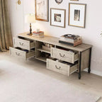 65" Rustic Grey TV Stand, Mid-Century Modern Entertainment Center with Adjustable Shelves, Fits 75" TVs