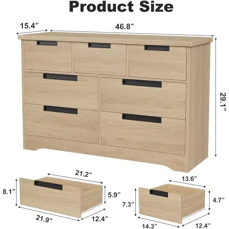 7-Drawer Wood Dresser Chest with Embedded Handles, Organizer for Living Room, Nursery & Entryway