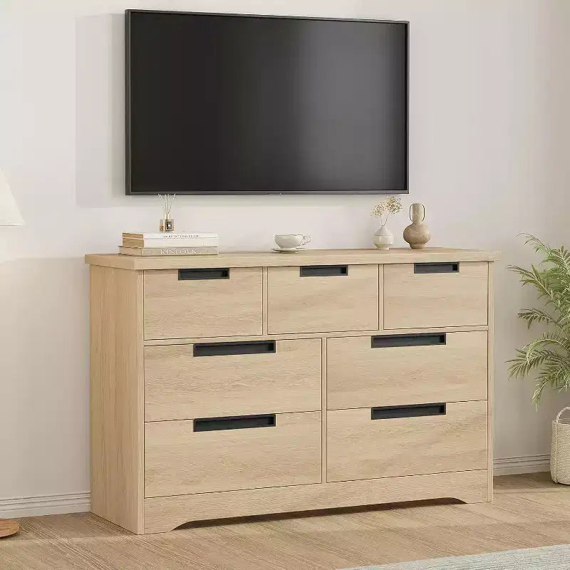 7-Drawer Wood Dresser Chest with Embedded Handles, Organizer for Living Room, Nursery & Entryway