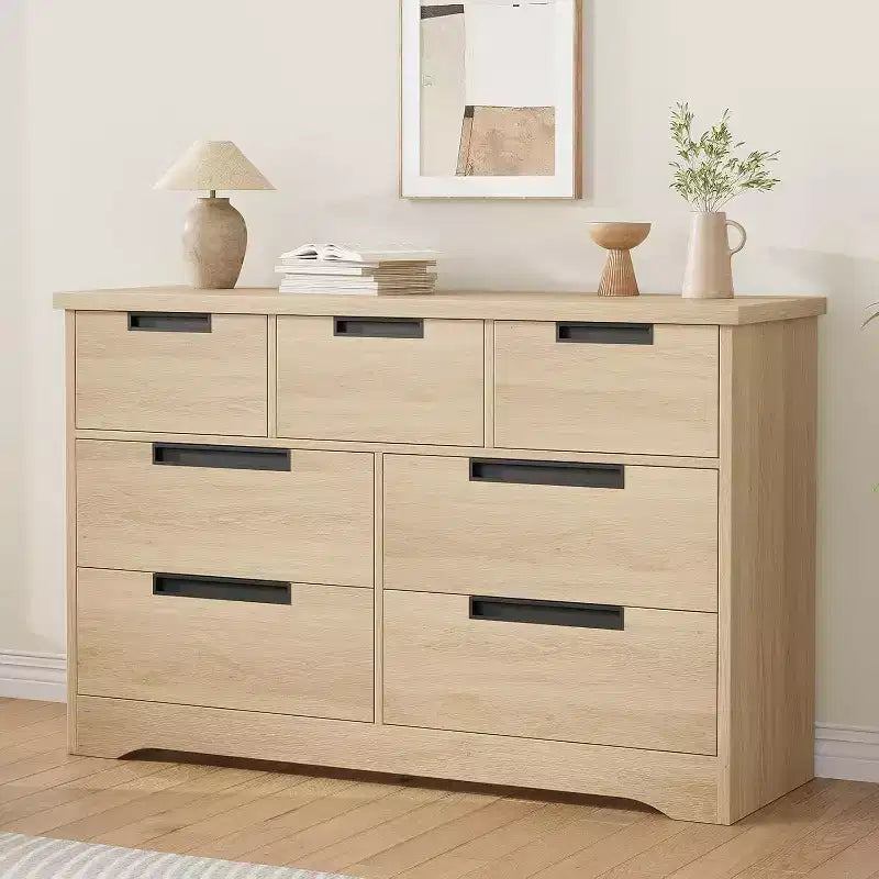 7-Drawer Wood Dresser Chest with Embedded Handles, Organizer for Living Room, Nursery & Entryway