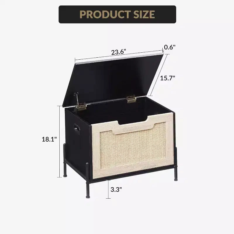 Rattan Storage Bench with Safety Hinge, 23.6"/39.4" Entryway Shoe Storage Chest & End of Bed Bench