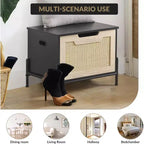 Rattan Storage Bench with Safety Hinge, 23.6"/39.4" Entryway Shoe Storage Chest & End of Bed Bench