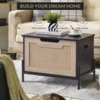 Rattan Storage Bench with Safety Hinge, 23.6"/39.4" Entryway Shoe Storage Chest & End of Bed Bench