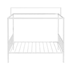 3-in-1 Convertible Montessori Metal Floor Bed with Fence Guardrails & Canopy Frame, Twin/Full