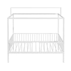 3-in-1 Convertible Montessori Metal Floor Bed with Fence Guardrails & Canopy Frame, Twin/Full