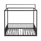 3-in-1 Convertible Montessori Metal Floor Bed with Fence Guardrails & Canopy Frame, Twin/Full