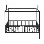 3-in-1 Convertible Montessori Metal Floor Bed with Fence Guardrails & Canopy Frame, Twin/Full