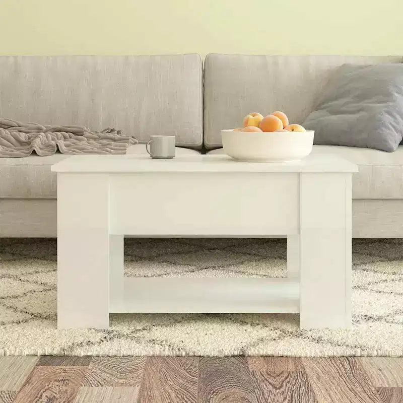 High Gloss White Lift-Top Coffee Table with Concealed Storage, Convertible Engineered Wood