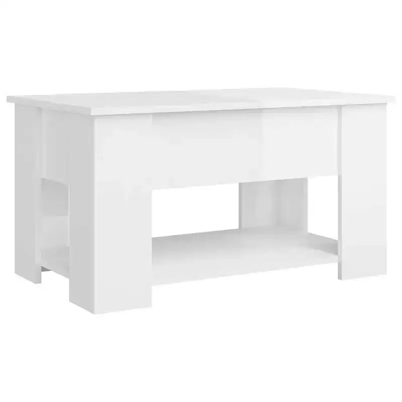High Gloss White Lift-Top Coffee Table with Concealed Storage, Convertible Engineered Wood