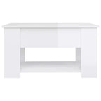 High Gloss White Lift-Top Coffee Table with Concealed Storage, Convertible Engineered Wood