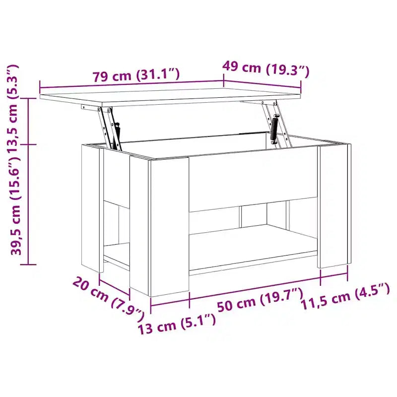 High Gloss White Lift-Top Coffee Table with Concealed Storage, Convertible Engineered Wood
