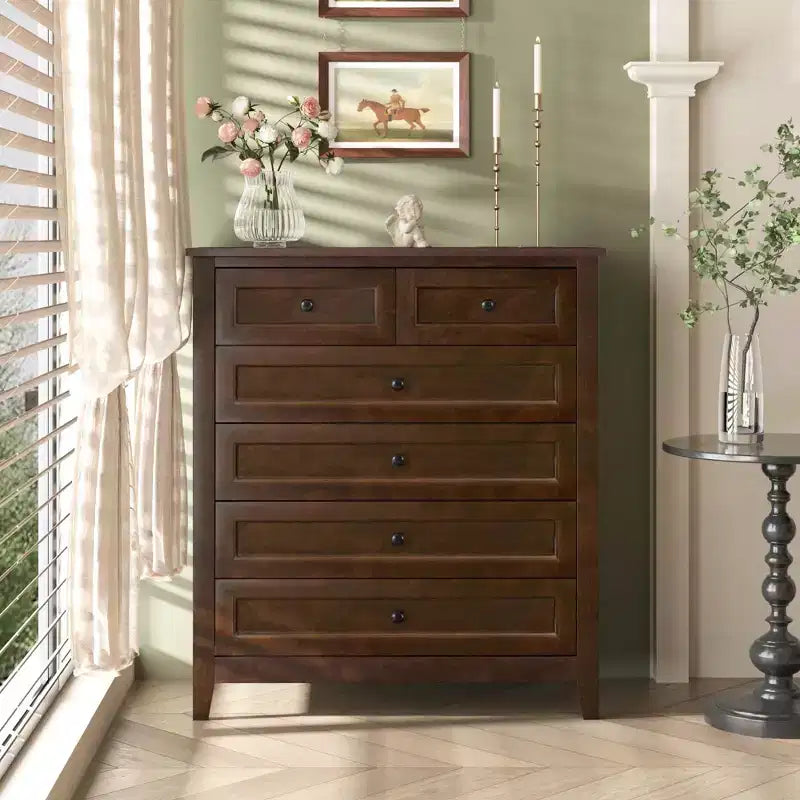 Solid Wood Buffet Cabinet with Retro Round Handles, 160 LBS Capacity Console Table for Dining & Living Room