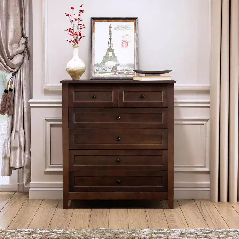 Solid Wood Buffet Cabinet with Retro Round Handles, 160 LBS Capacity Console Table for Dining & Living Room