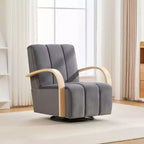 Mid-Century Upholstered Swivel Lounge Chair with Solid Wood Armrests, Accent Chair for Living Room
