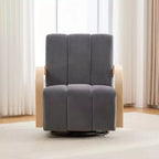 Mid-Century Upholstered Swivel Lounge Chair with Solid Wood Armrests, Accent Chair for Living Room