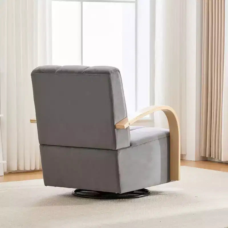 Mid-Century Upholstered Swivel Lounge Chair with Solid Wood Armrests, Accent Chair for Living Room