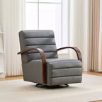 Mid-Century Upholstered Swivel Lounge Chair with Solid Wood Armrests, Accent Chair for Living Room