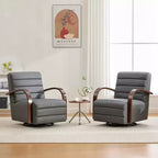 Mid-Century Upholstered Swivel Lounge Chair with Solid Wood Armrests, Accent Chair for Living Room