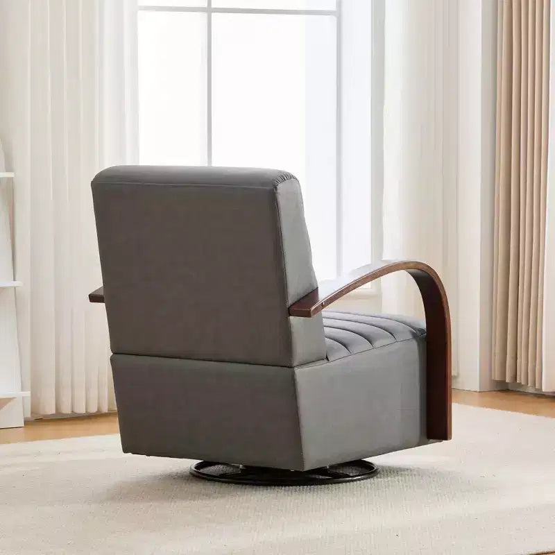 Mid-Century Upholstered Swivel Lounge Chair with Solid Wood Armrests, Accent Chair for Living Room