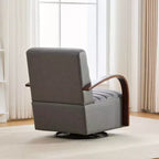 Mid-Century Upholstered Swivel Lounge Chair with Solid Wood Armrests, Accent Chair for Living Room