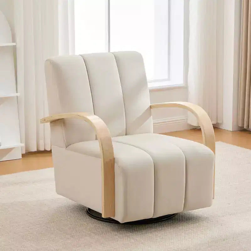 Mid-Century Upholstered Swivel Lounge Chair with Solid Wood Armrests, Accent Chair for Living Room