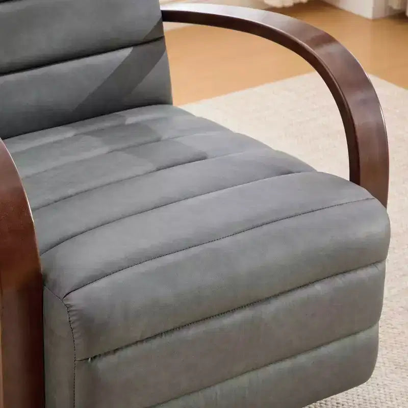 Mid-Century Upholstered Swivel Lounge Chair with Solid Wood Armrests, Accent Chair for Living Room