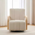 Mid-Century Upholstered Swivel Lounge Chair with Solid Wood Armrests, Accent Chair for Living Room